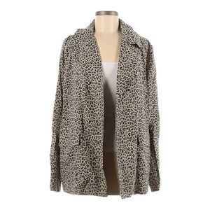 Anthropologie MONARC Linen Animal Print Open Front Jacket M